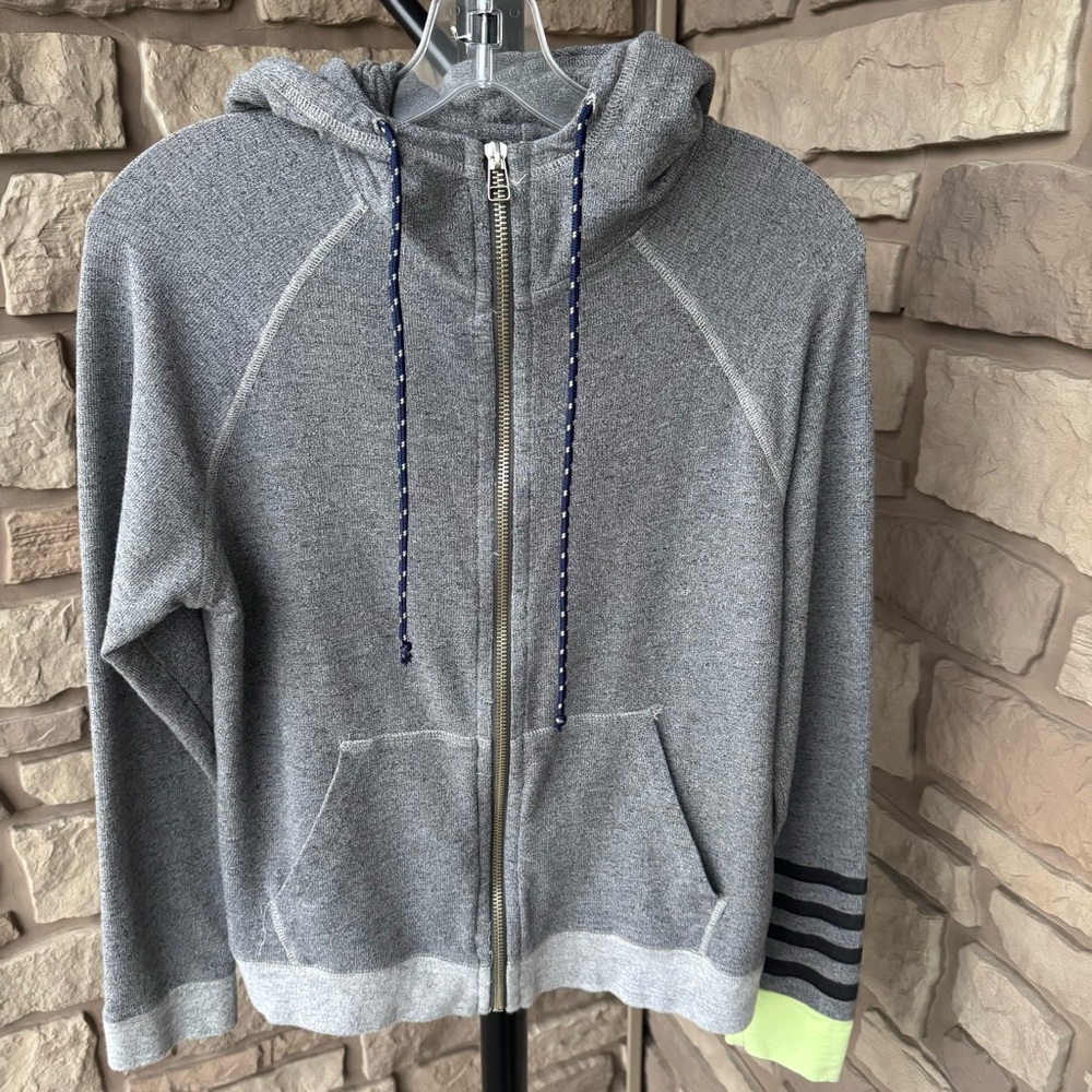 Sundry Striped Sleeve Detail Zip Hooded Sweatshirt